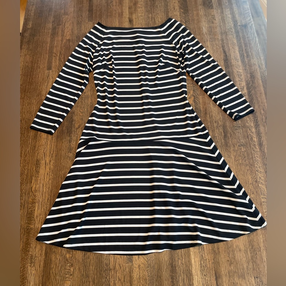 Ralph Lauren Black White Stripe Dress Boat Neck Classic preppy - Size 6